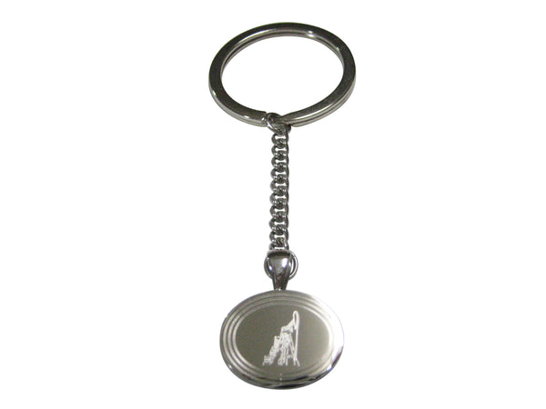 Silver Toned Etched Oval Detailed Oil Drill Pendant Keychain