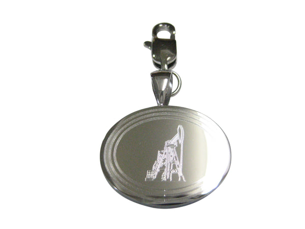 Silver Toned Etched Oval Detailed Oil Drill Pendant Zipper Pull Charm