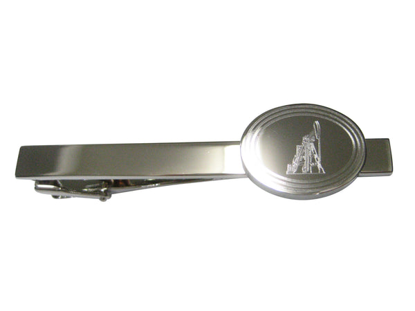Silver Toned Etched Oval Detailed Oil Drill Tie Clip