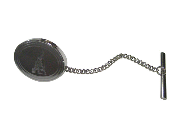 Silver Toned Etched Oval Detailed Oil Drill Tie Tack