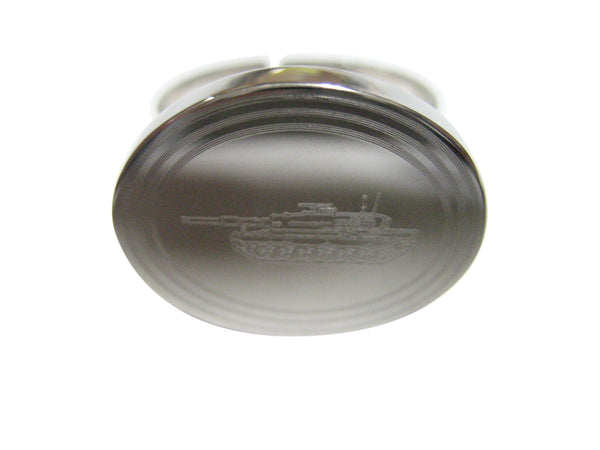 Silver Toned Etched Oval Detailed Tank Adjustable Size Fashion Ring