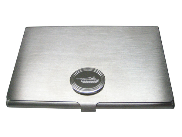 Silver Toned Etched Oval Detailed Tank Business Card Holder