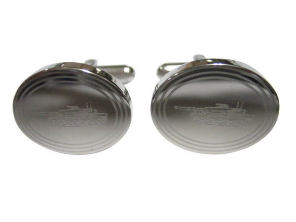 Silver Toned Etched Oval Detailed Tank Cufflinks