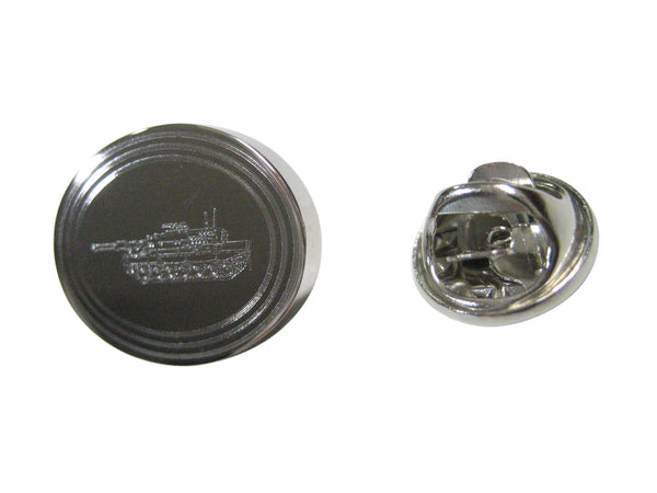 Silver Toned Etched Oval Detailed Tank Lapel Pin