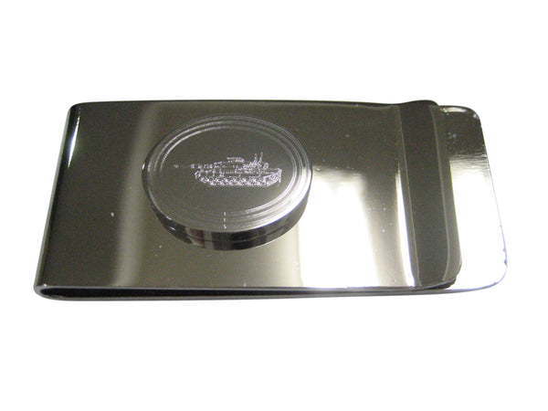 Silver Toned Etched Oval Detailed Tank Money Clip