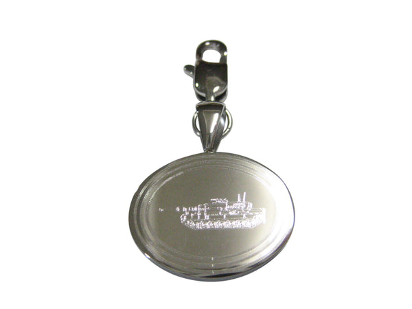 Silver Toned Etched Oval Detailed Tank Pendant Zipper Pull Charm