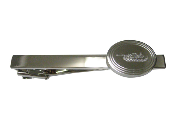 Silver Toned Etched Oval Detailed Tank Tie Clip