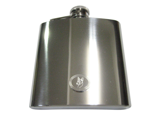 Silver Toned Etched Oval Dog Head 6oz Flask