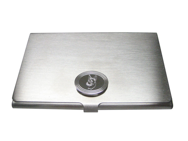 Silver Toned Etched Oval Dog Head Business Card Holder