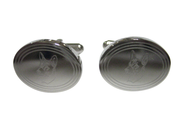 Silver Toned Etched Oval Dog Head Cufflinks