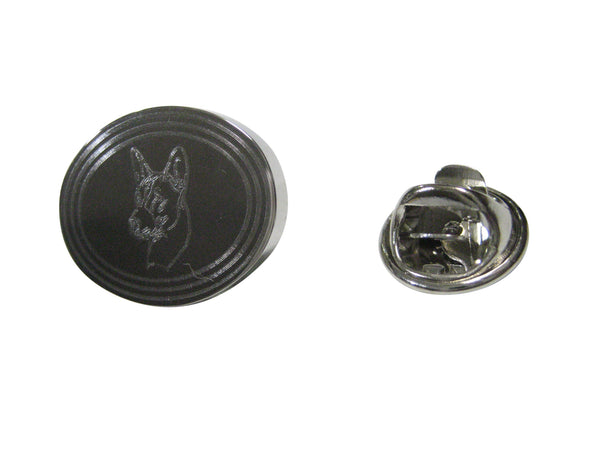 Silver Toned Etched Oval Dog Head Lapel Pin