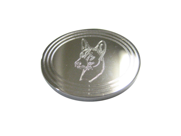 Silver Toned Etched Oval Dog Head Magnet