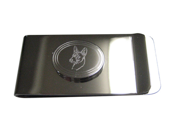 Silver Toned Etched Oval Dog Head Money Clip