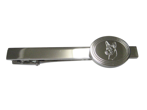 Silver Toned Etched Oval Dog Head Tie Clip