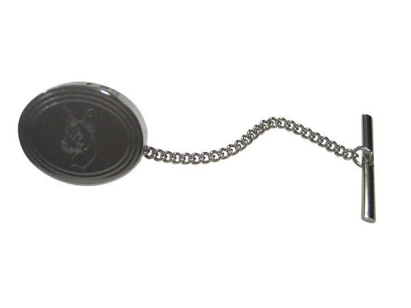 Silver Toned Etched Oval Dog Head Tie Tack