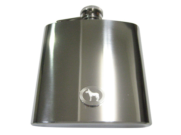 Silver Toned Etched Oval Donkey 6oz Flask