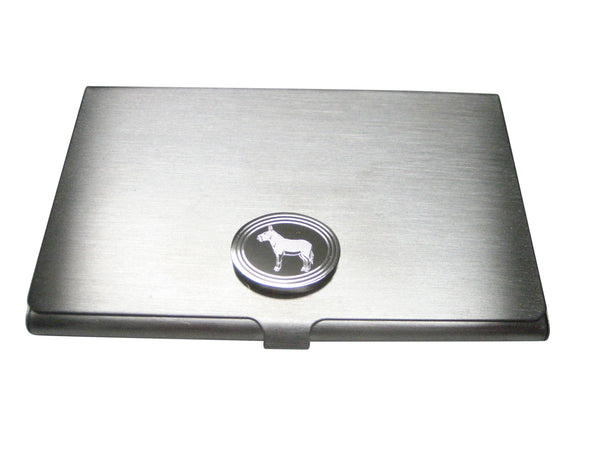 Silver Toned Etched Oval Donkey Business Card Holder