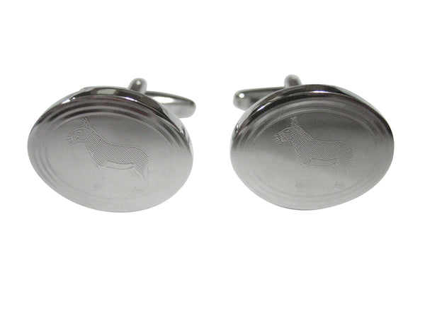 Silver Toned Etched Oval Donkey Cufflinks