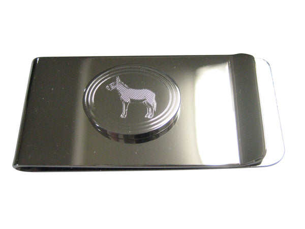 Silver Toned Etched Oval Donkey Money Clip