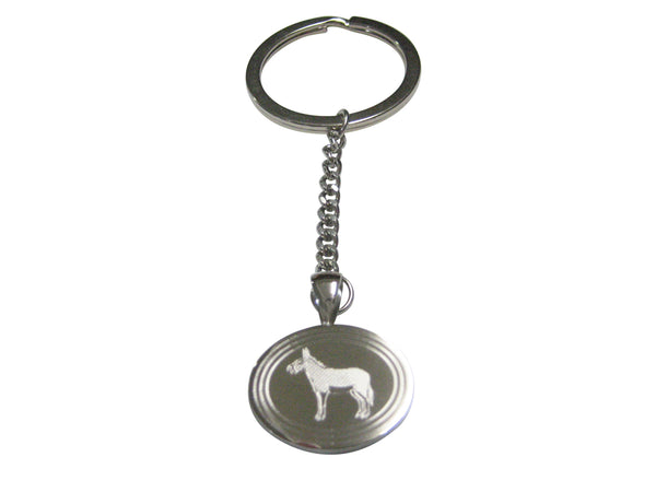 Silver Toned Etched Oval Donkey Pendant Keychain