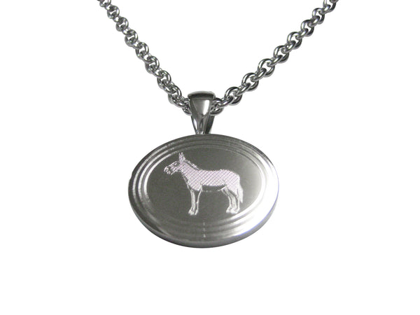 Silver Toned Etched Oval Donkey Pendant Necklace