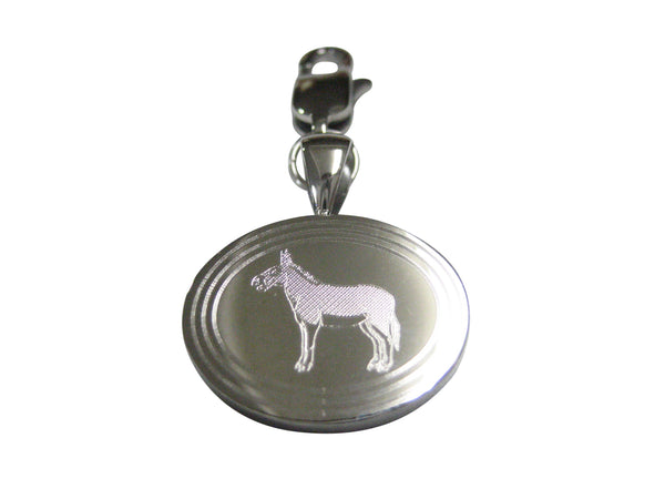 Silver Toned Etched Oval Donkey Pendant Zipper Pull Charm