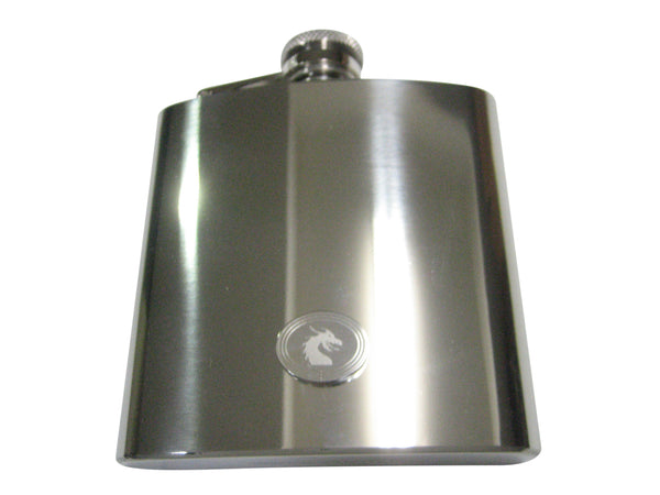 Silver Toned Etched Oval Dragon Head 6oz Flask