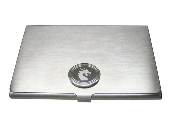 Silver Toned Etched Oval Dragon Head Business Card Holder