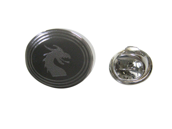 Silver Toned Etched Oval Dragon Head Lapel Pin