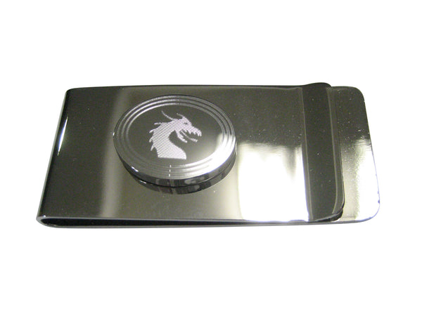 Silver Toned Etched Oval Dragon Head Money Clip