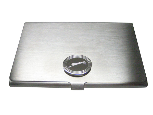 Silver Toned Etched Oval Dragonfly Business Card Holder