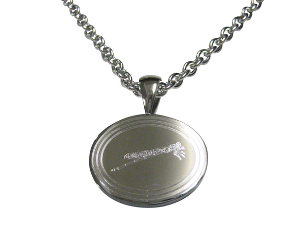 Silver Toned Etched Oval Dragonfly Pendant Necklace