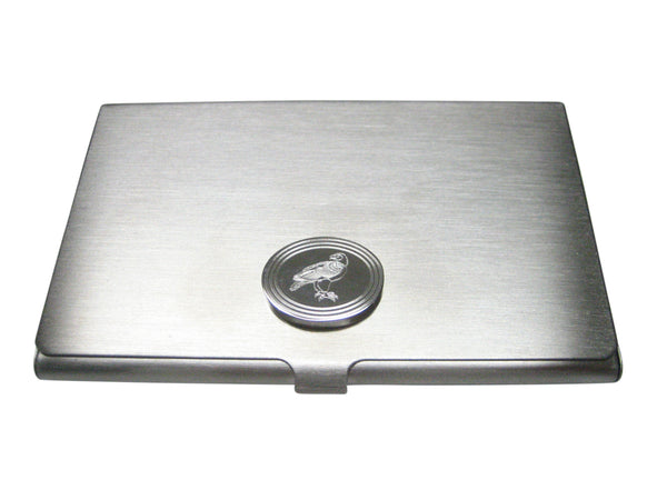 Silver Toned Etched Oval Eagle Bird Business Card Holder