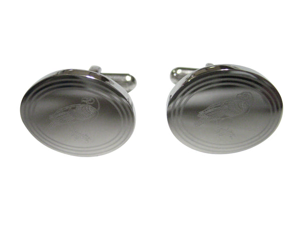 Silver Toned Etched Oval Eagle Bird Cufflinks