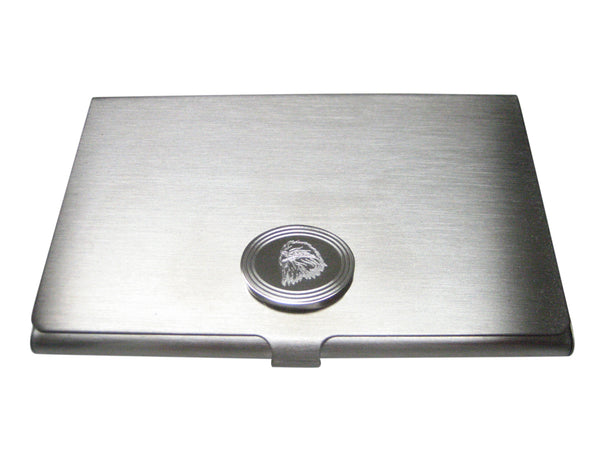 Silver Toned Etched Oval Eagle Bird Head Business Card Holder