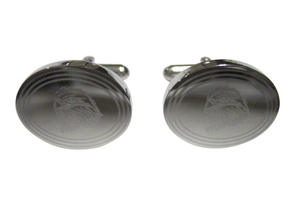 Silver Toned Etched Oval Eagle Bird Head Cufflinks