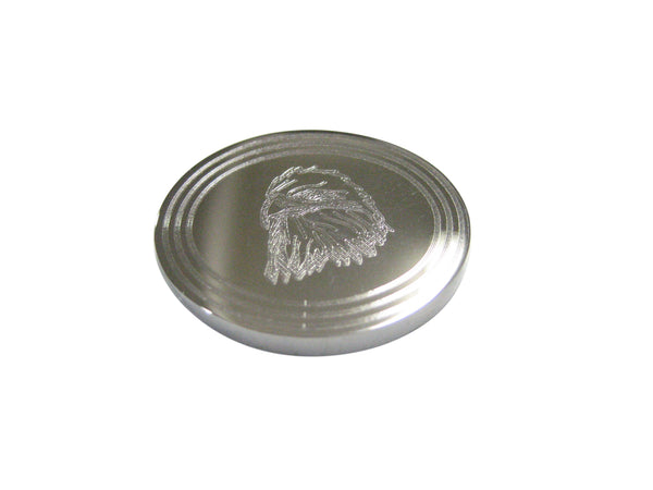 Silver Toned Etched Oval Eagle Bird Head Magnet