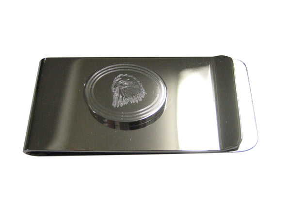 Silver Toned Etched Oval Eagle Bird Head Money Clip