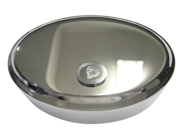Silver Toned Etched Oval Eagle Bird Head Oval Trinket Jewelry Box