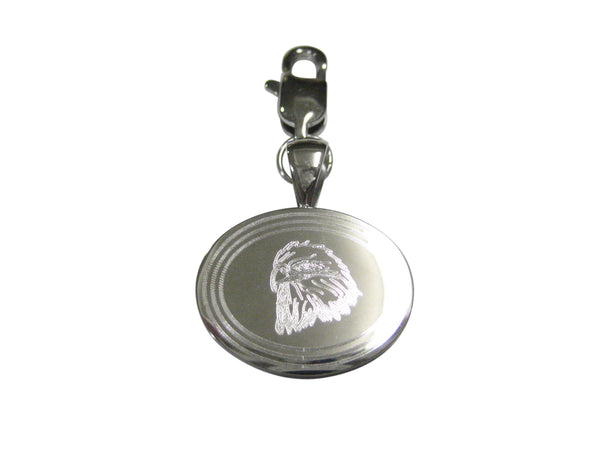 Silver Toned Etched Oval Eagle Bird Head Pendant Zipper Pull Charm