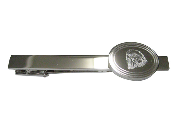 Silver Toned Etched Oval Eagle Bird Head Tie Clip