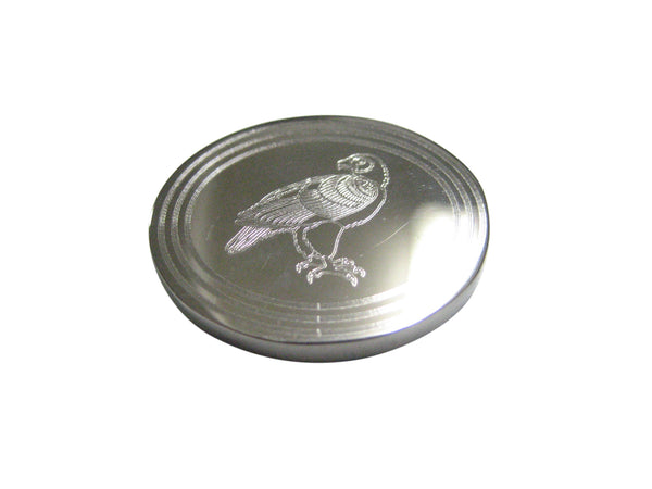 Silver Toned Etched Oval Eagle Bird Magnet