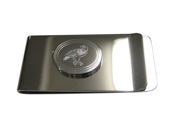Silver Toned Etched Oval Eagle Bird Money Clip