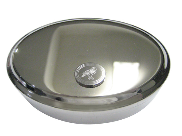 Silver Toned Etched Oval Eagle Bird Oval Trinket Jewelry Box