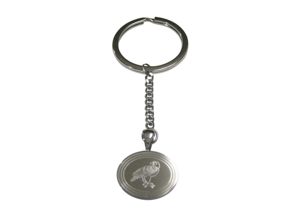 Silver Toned Etched Oval Eagle Bird Pendant Keychain