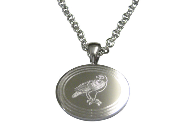 Silver Toned Etched Oval Eagle Bird Pendant Necklace