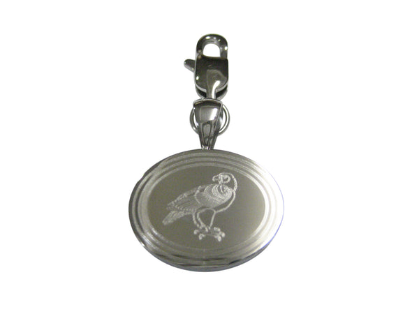 Silver Toned Etched Oval Eagle Bird Pendant Zipper Pull Charm