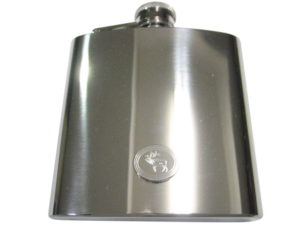 Silver Toned Etched Oval Elk 6oz Flask