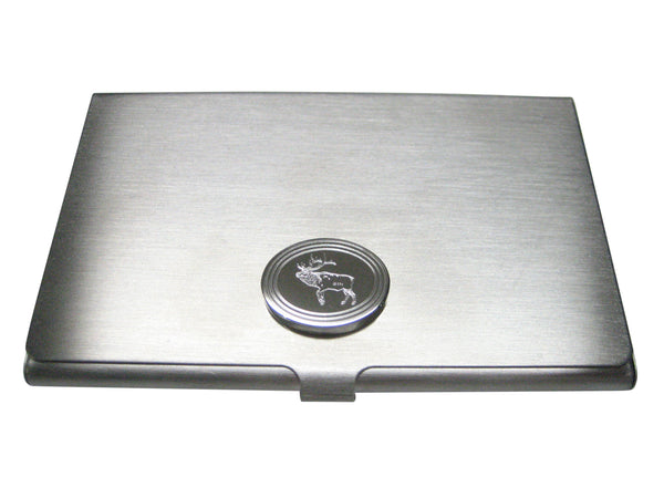 Silver Toned Etched Oval Elk Business Card Holder