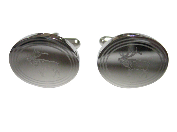 Silver Toned Etched Oval Elk Cufflinks
